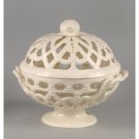 Wedgwood, a reticulated creamware fruit basket and cover, in the 18th century manner, including rope