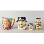 Royal Doulton; two character jugs, the Beefeater and the Jester, 15cm high together with a miniature