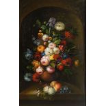 Style of Jan Davids de Heem, 20th century- Still life of flowers in an alcove; oil on panel,