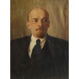 Russian School, mid 20th century- Portrait of Lenin; oil on canvas, label attached verso in