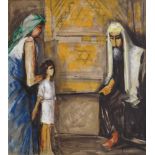 Valentin Khrushch, Russian 1943-2005- Hannah presenting Samuel to the priest Eli; oil on canvas,