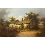 Henry Rolph, British fl. 1865- Thatched cottage in a woodland clearing; oil on canvas, signed,