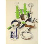 Francoise Van Lynden, Dutch b.1922- Keys; mixed medium, signed and dated 73, 35x26cm, (ARR)