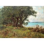 Henry John Yeend King RBA VPRI ROI, British 1855-1924- A coastal landscape with sheep grazing; oil