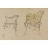 A cartoon drawing for a throne with tiger finials and to reverse a marble bracket, 19th century,