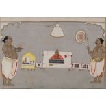 Srinathji being worshipped, Kotah, 19th century, gouache on paper,