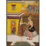 A woman greeting the warrior Maharaja Khet Singh, Bikaner, 18th century,