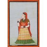 A courtesan, Pahari, 19th century, gouache on paper heightened with gilt,