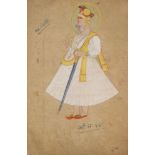 A Maharaja, Jodhpur, 19th century, ink on paper heightened with colour,