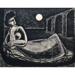 Karel Cerný, Czech 1910-1960- Woman and moon, 1945; lithograph, signed,