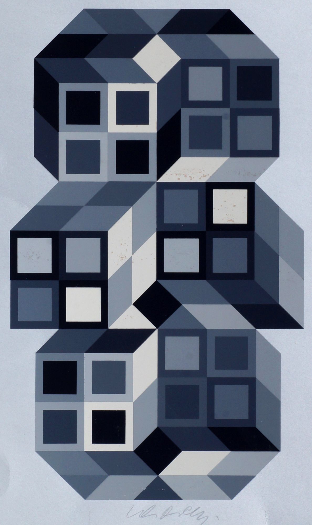 Victor Vasarely, French 1906-1997- Untitled composition; screenprint on silver coloured paper,
