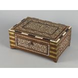 An Indian Horshiapur rectangular brass bound and mother of pearl inlaid box, late 20th century,