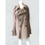 A men's Aquascutum taupe wool three-quarter length double breasted coat, with large collar,