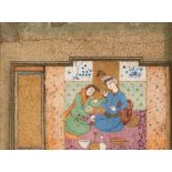 A Safavid painting of a young couple drinking, Iran, 16th century and later,