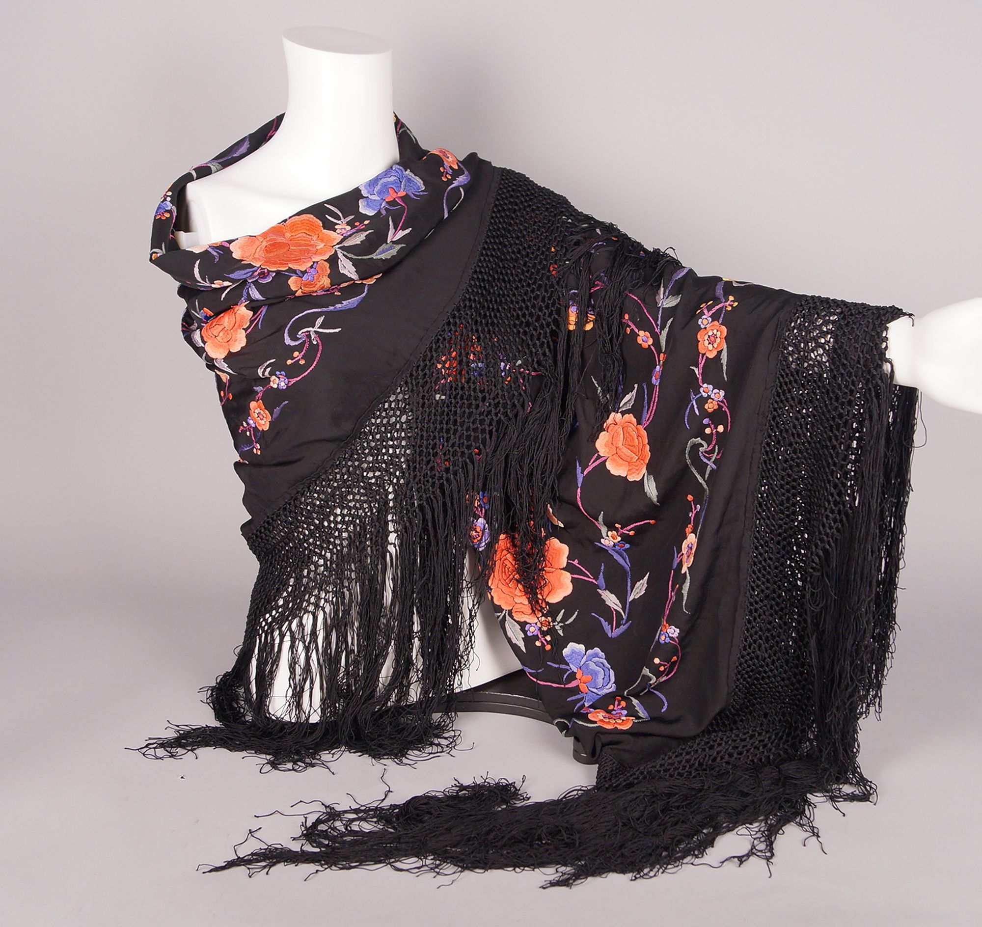 A double sided Chinese silk shawl, early 20th century,