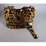 Jimmy Choo, leopard print skin tote bag, flap closure and strap and buckle details,