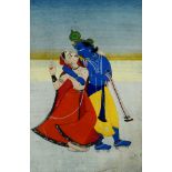 A painting of Krishna and Radha, 19th century, gouache on paper, framed and glazed, 17.5 x 11.