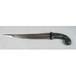 An Indian Mughal style dagger, late 20th/early 21st century, with dark green hardstone handle,