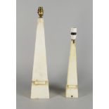 A white marble obelisk form table lamp, 20th century, 48cm high, and a similar lamp,