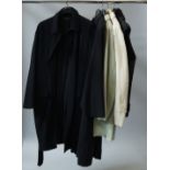 A men's black raincoat by Donna Karan together with another by Dolce & Gabbana, raincoat by Joseph,