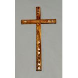 A large olivewood mother-of-pearl inlaid cross, Jerusalem, 19th century,