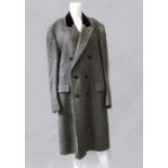 A men's Crombie herringbone pure new wool tweed double breasted overcoat with black velvet collar,
