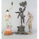 A Chinese porcelain model of a sage, 20th century, converted to a lamp, 56.