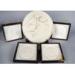 Four plaster plaques of Neoclassical scenes with figures, 19th century, with anthemion spandrels,