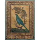 Study of a bird, India, 20th century, gouache on linen, within a floral border, on stretcher,