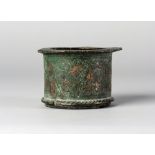 A Mamluk silver inlaid bronze base, with everted lip,