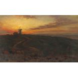 Thomas Charles Farrer, British 1839-1891- "Sunset on the Surrey Hills"; oil on canvas, 24.3x39.