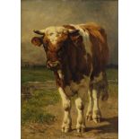 Johannes Hubertus Leonardus de Haas, Dutch 1832-1908- Study of a bull; oil on panel, signed, 42x29.