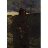 Walter Dendy Sadler RBA, British 1854-1923- Monk in a winter landscape, (recto),