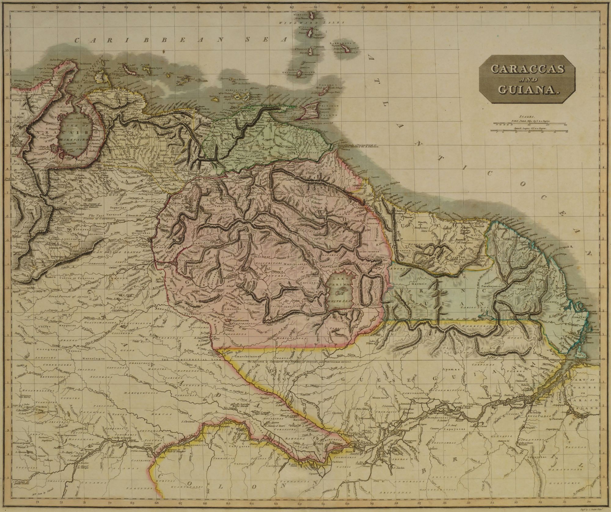 John Thomson, British 1777-c.1840- "Caraccas & Guiana", map engraved by J.
