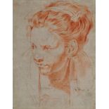 French School, early 18th century- Female head study; red chalk on laid, initialled PPR,