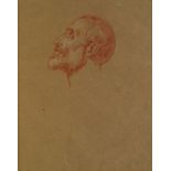 Jean-Marie Melchoir Doze, French 1826-1913- Male head study; red and white chalk on coloured buff,
