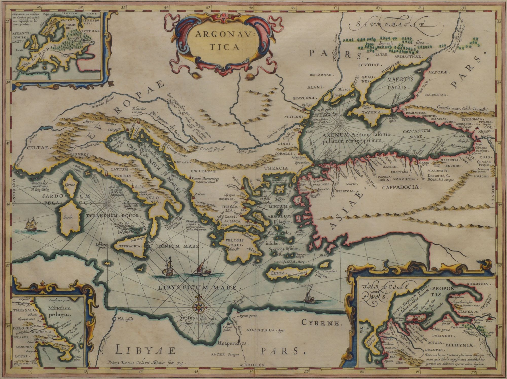 Johannes Janssonius, Dutch 1588-1664- "Aragonau Tica", map of the voyage of the Argonaut,