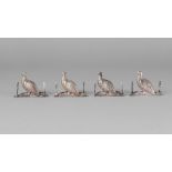 A cased set of four silver novelty menu holders, in the form of a pheasant, London c.