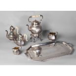 A Victorian silver tea and coffee service, with associated tray, the teapot,