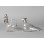 A Victorian silver and glass novelty claret jug, in the form of a duck, London c.