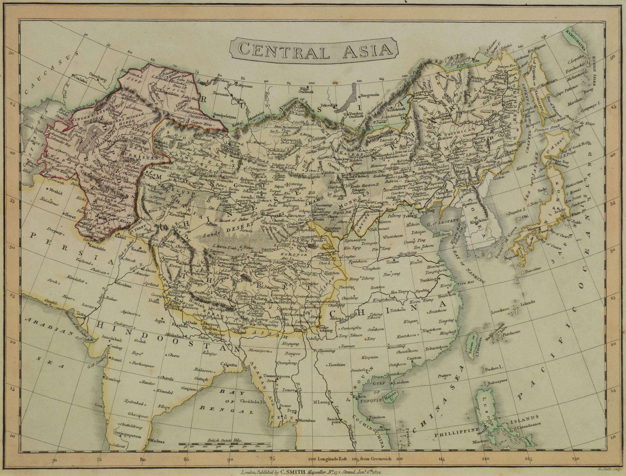 Benjamin Smith, British 1754-1833- "Central Asia", Jan 6th 1824; engraving, with hand-colouring,