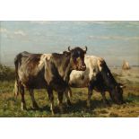 Johannes Hubertus Leonardus de Haas, Dutch 1832-1908- Cattle in a water meadow; oil on panel,