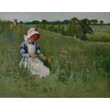Bertha Newcombe NEAC, British 1857-1947- The meadow; oil on canvas, signed and dated 1884, 38.5x48.