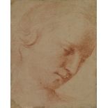 Follower of Lorenzo Painelli, Italian 1629-1700- Head of a woman; red chalk, 20x15.