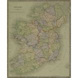 John Dower, British 1790-1847- "Ireland", map 1845; engraving with hand-colouring, publ.