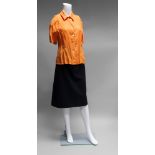 A Hermes orange linen fitted short sleeve shirt, size 42,