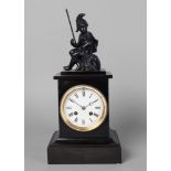 A French ebonised wood and marble mantel clock, 19th century,