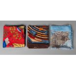 A Hermes silk scarf, 'Vendanges' in pale blue colourway, boxed, together with an Hermes silk scarf,