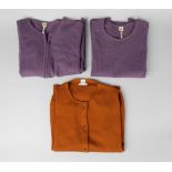 A Hermes deep lilac cashmere twin-set, comprising sleeveless round neck top and zippered cardigan,