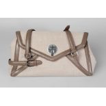 A Smythson taupe leather and canvas handbag,